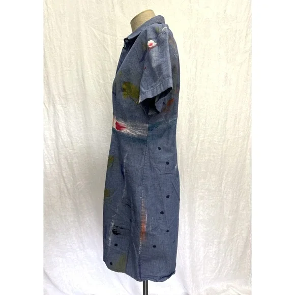 Fort Makers The Dress Project Women 8 Denim Shirt Dress Paint Splash Artsy‎ Rare - Picture 7 of 16
